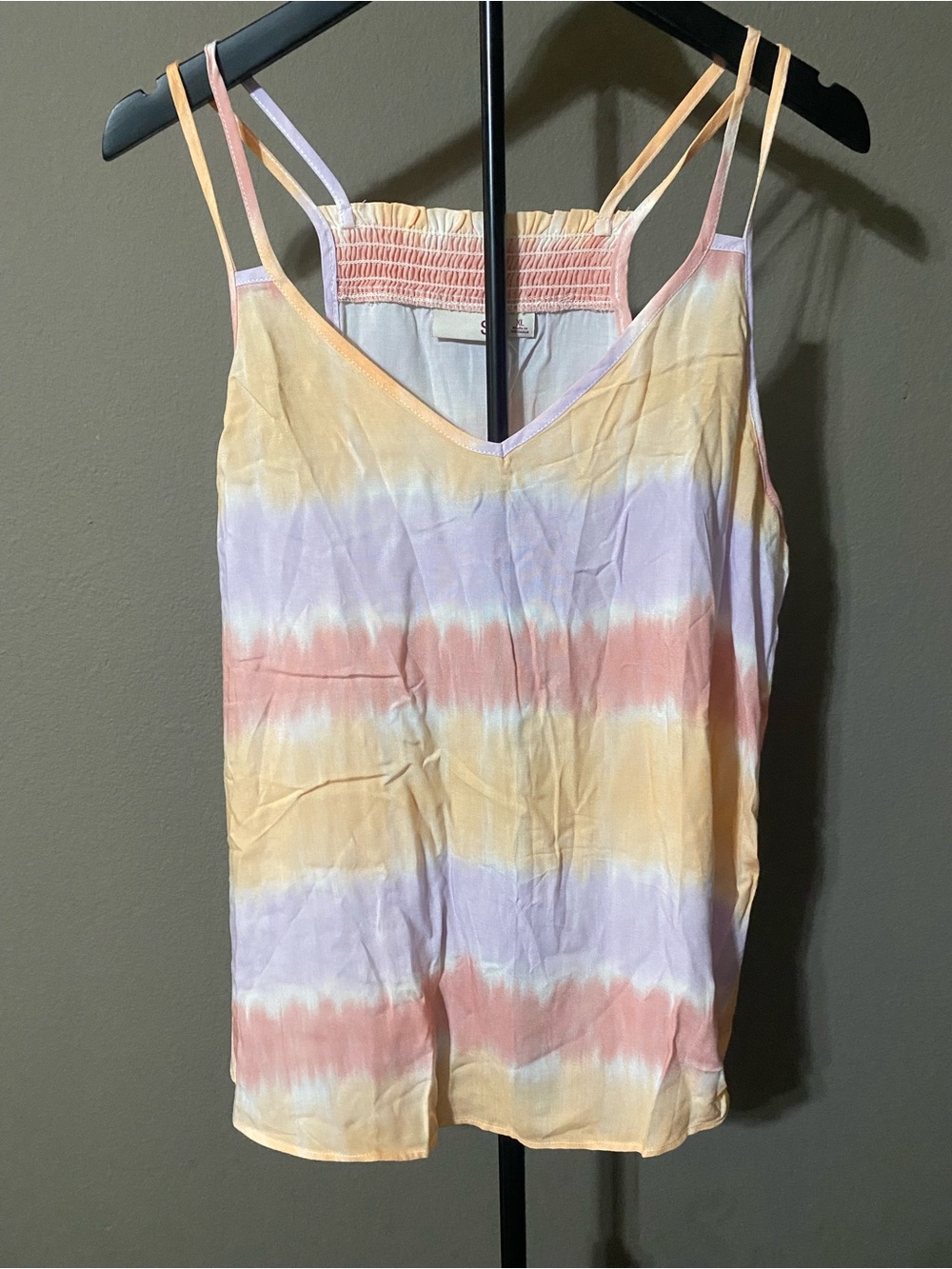 SO Women’s XL Tie Dye Tank Top Peach Orange Purple Double Strap Resortwear